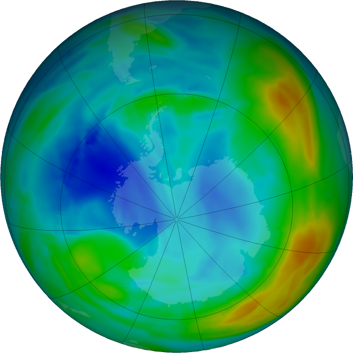 Antarctic ozone map for 24 July 2020